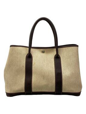 Hermes Tote Bag Garden Party PM 36 Ivory Dark Navy Leather